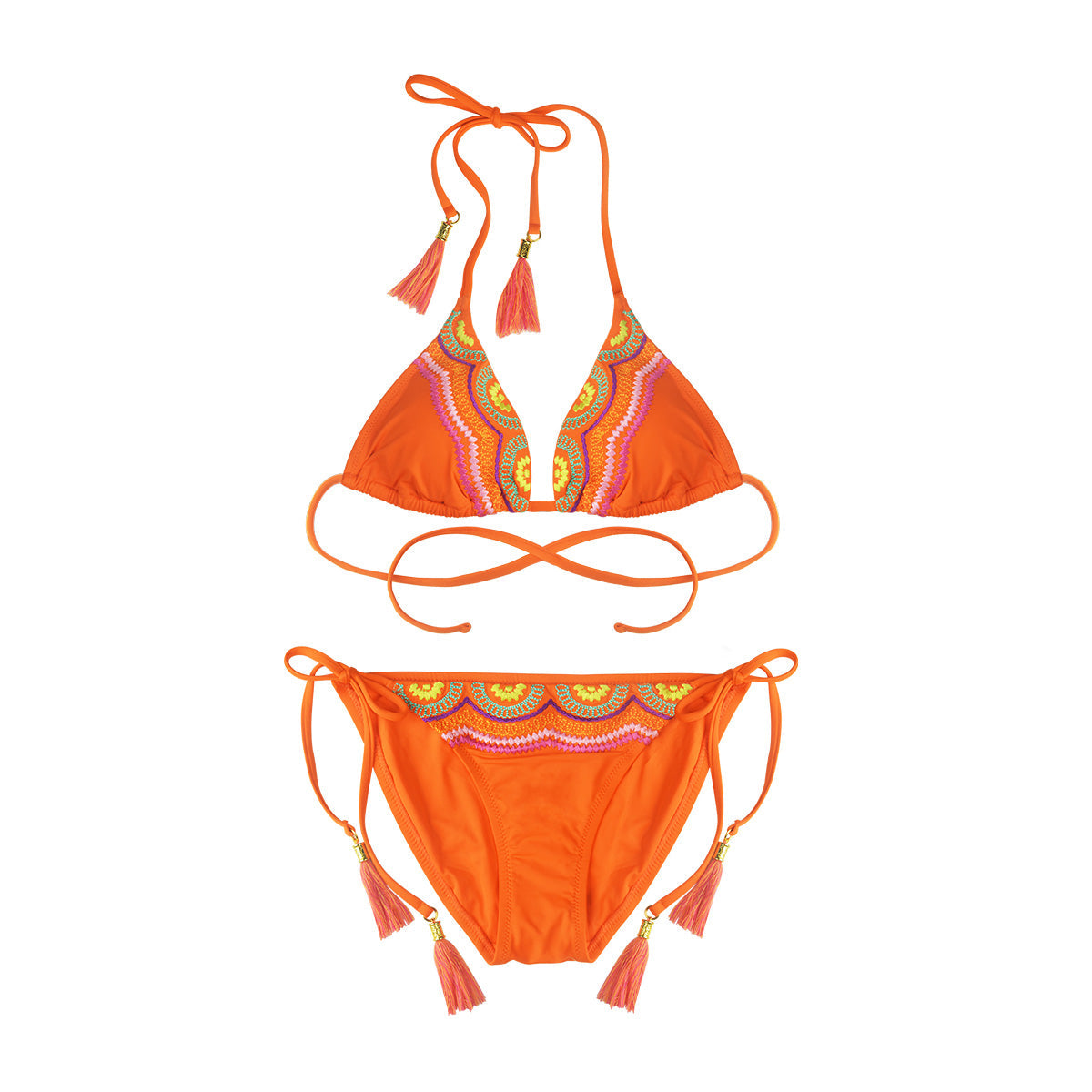 Ultra Sexy Orange Halter Side Tie Boho Bikini-3