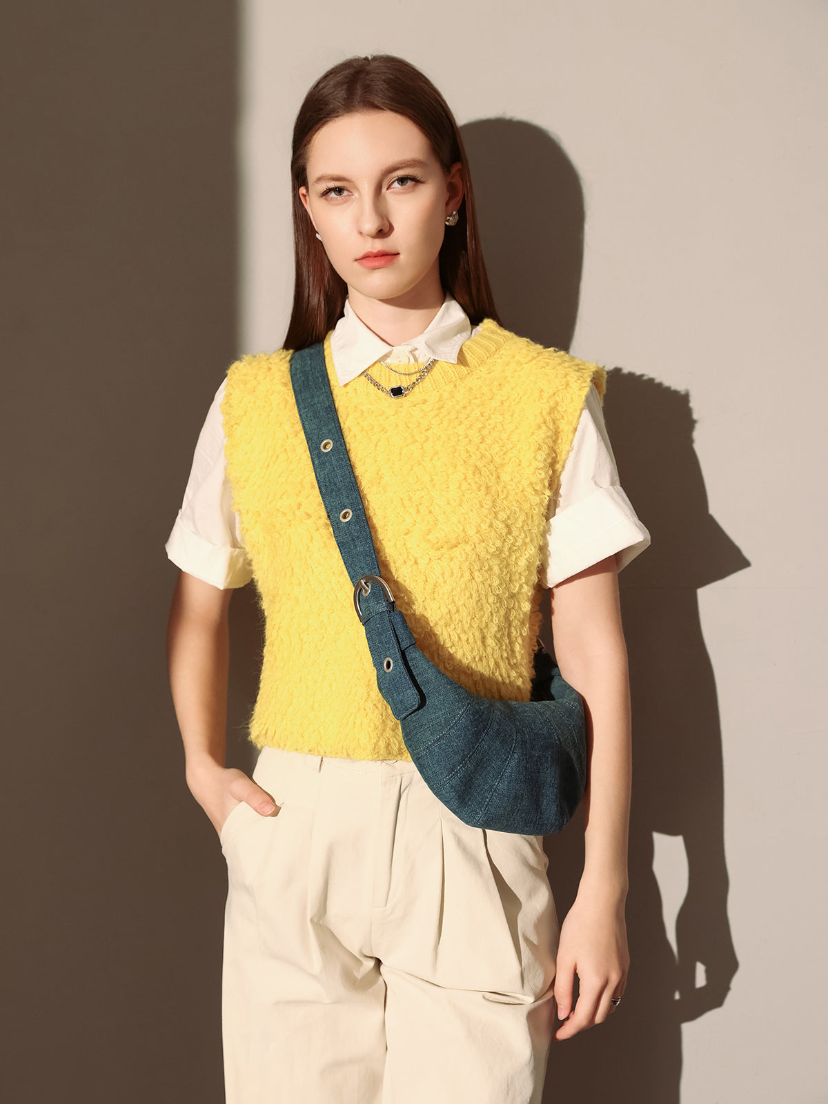 Understated Denim Croissant Mini Shoulder Bag-4