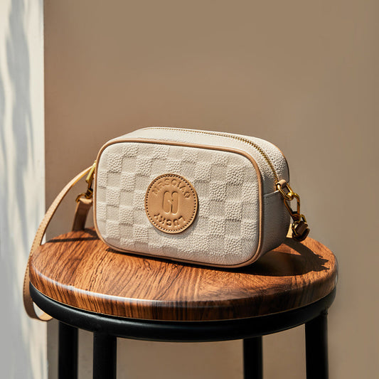 Versatile Checkered Leather Shoulder Bag-1