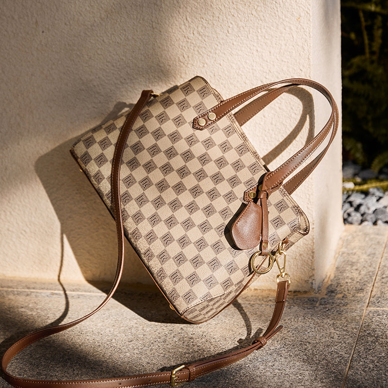 Vintage Checkered Large Capacity Shoulder Bag-3