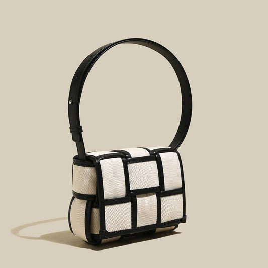 Woven Black and White Top Handle Bag-1